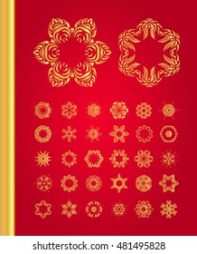 Set of beautiful different gold  snowflakes isolated