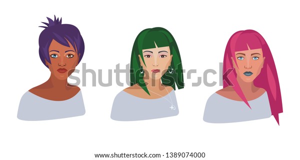Set Beautiful Different Nationalities Women Different Stock