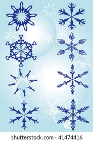 Set of beautiful different snowflakes isolated on white - vector
