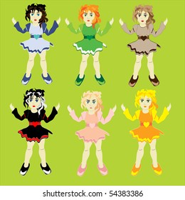 Set of beautiful dolls in different dresses