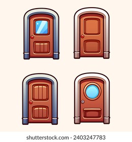Set of Beautiful Doors Vector Illustrations for 2D Games, 2D Cartoons or Children Books