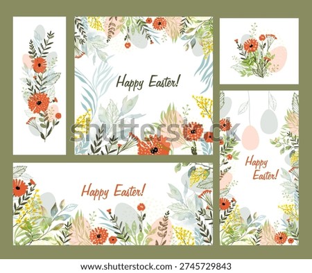 A set of beautiful Easter cards. Happy Easter. hand drawn. Not AI, Vector illustration.