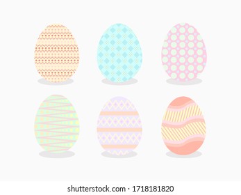 Set of beautiful easter eggs decorative. 2 row lined up with different colors and patterns. Holiday Concept. Vector illustration