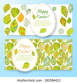 Set of beautiful easter floral banners set with eggs. Doodles ornament theme for your design 