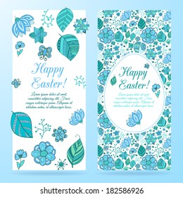 Set of beautiful easter floral banners set with eggs. Doodles ornament theme for your design 
