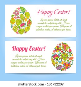 Set of beautiful easter floral banners set with eggs. Doodles ornament theme for your design 