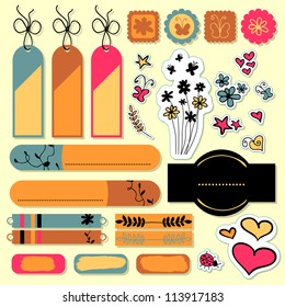Set of beautiful elements for scrapbook floral theme