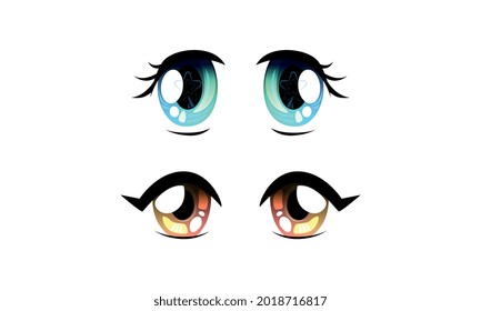 Set of Beautiful Eyes with Shiny Light Reflections in Anime Manga Style Cartoon Vector Illustration