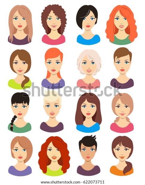 Set Beautiful Female Avatars Different Hairstyles Stock Vector (Royalty ...