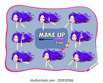 set of beautiful female faces with makeup