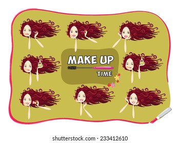 set of beautiful female faces with makeup