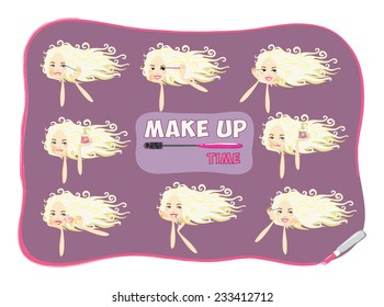 set of beautiful female faces with makeup