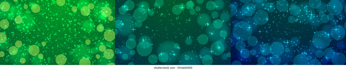 Set von schönen festlichen Hintergründen mit Blick und Sterne. Grüne und blaue Hintergründe mit 2560 x 1440 Pixel.