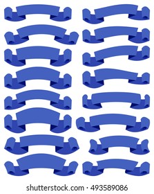 Set of beautiful festive blue ribbons, isolated on white background, vector illustration. Ready for Your Text or Design. Set of design elements banners ribbons.

