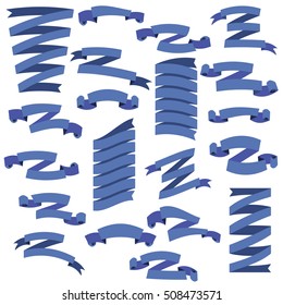 Set of beautiful festive blue ribbons, isolated on white background, vector illustration. Ready for Your Text or Design. Set of design elements banners ribbons.