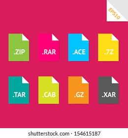 Set of beautiful flat icons with popular archive file formats