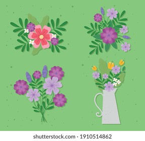 set of beautiful floral decorations vector illustration design