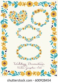 set of beautiful floral frames, can be used for wedding, easter or birthday holiday design, yellow flowers,vector illustration