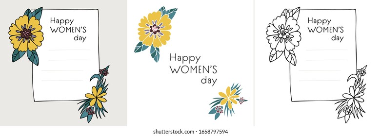 Set of beautiful floral greeting cards for international women's day, 8th march