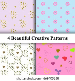 Set of Beautiful Floral Heart Patterns. Vector Illustration