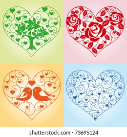 Set of beautiful floral hearts