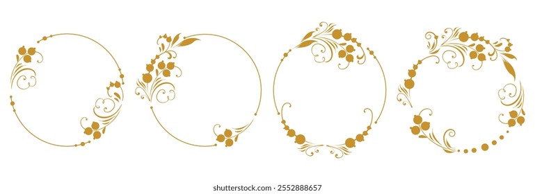 Conjunto de hermoso marco redondo floral con viñetas. Antiguos patrones rusos eslavos. Diseño de invitaciones de boda, aniversarios, felicitaciones. Vector frontera aislada.