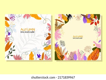 A set of beautiful floral, tropical, flowers, leaves,summer,autumn background vector illustration.