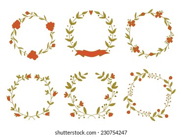 Set of beautiful floral wreaths. EPS 10. No transparency. No gradients.
