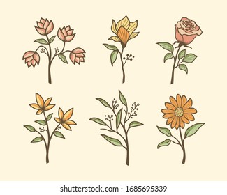 set of beautiful flower designs vector