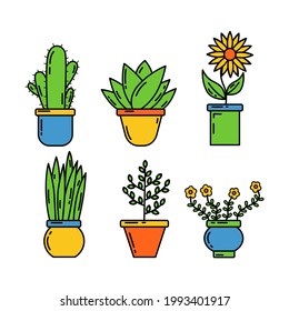 conjunto de hermosa colección de flores con estilo de dibujos animados de linea linda, ilustración simple del doodle vectorial