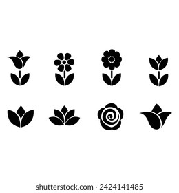 A set of beautiful flower icon vector art illustration.