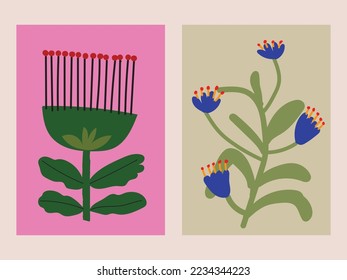 Set of beautiful flower and leaf floral background vector illustration.