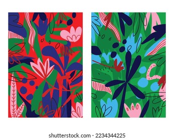Set of beautiful flower and leaf floral background vector illustration.