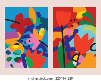 Set of beautiful flower and leaf floral background vector illustration.