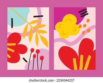 Set of beautiful flower and leaf floral background vector illustration.