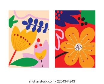 Set of beautiful flower and leaf floral background vector illustration.