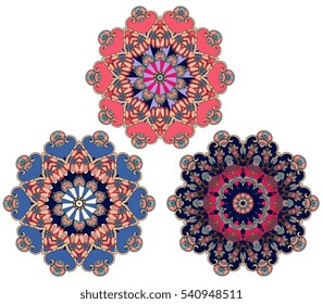 Set of beautiful flowers - mandalas. Vector illustration.