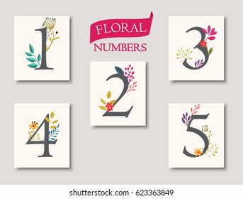 set of beautiful flowers and numbers for wedding invitations and birthday cards