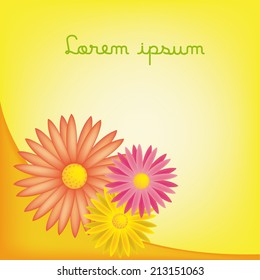 a set of beautiful flowers and petal on a yellow card with text