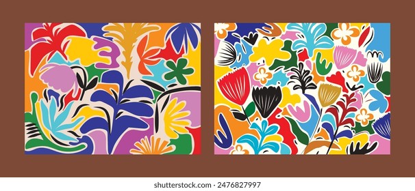 Set of beautiful flowers and plants line art hand drawn vector illustration. floral and nature. Aesthetic design for background, banner, card, poster, cover and wall art decoration.