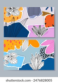Set of beautiful flowers and plants line art hand drawn vector illustration. floral and nature. Aesthetic design for background, banner, card, poster, cover and wall art decoration.