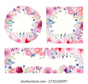 Um conjunto de belas molduras feitas de flores cor-de-água rosa. Mão desenhada. Não AI, ilustração vetorial.