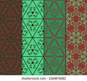 Set of Beautiful Geometric Colorful Ornament. For Print On Fabric, Papper, Design, Scrapbook. Vector Illustration.