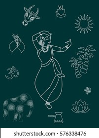 set with a beautiful girl and objects on the theme of India.