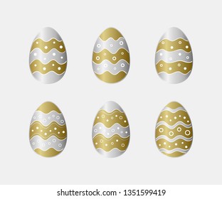 Set of beautiful gold and chrome Easter egg icons. Vector illustration