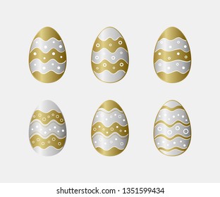 Set of beautiful gold and chrome Easter egg icons. Vector illustration