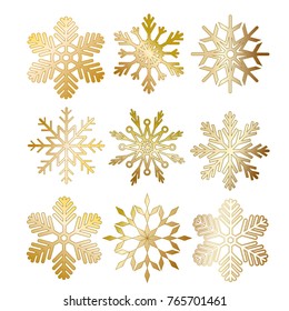 Set of beautiful golden christmas snowflakes for your design, stock vector illustration