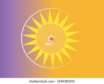 Set of beautiful golden mystical elements in boho style, sun and crescent with a face, the moon, face with stars. Elements for design, tattoo, sticker. Linear vector illustration isolated on
