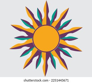Set of beautiful golden mystical elements in boho style, sun and crescent moon with face. Design elements, tattoos, stickers. 