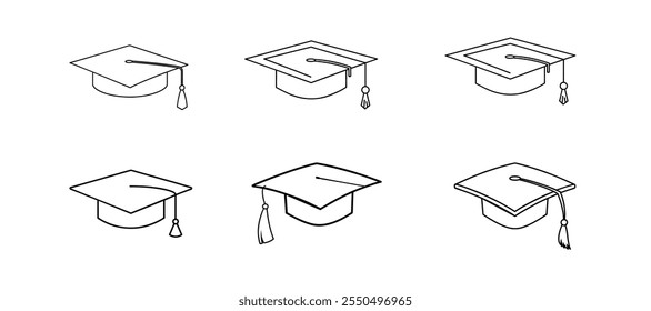 Conjunto de Bela Graduação Cap Line Art Illustration